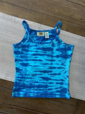 Route 66 Blue Tie Dye Tank Top – Y2K Fitted Cami (Size S)